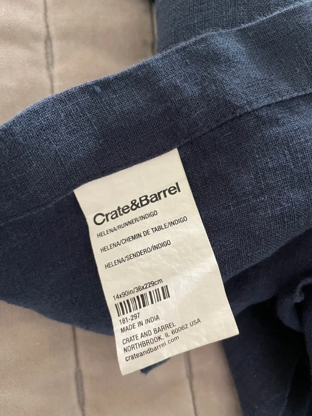 Crate & Barrel pure linen runner navy 14x90” table cover party